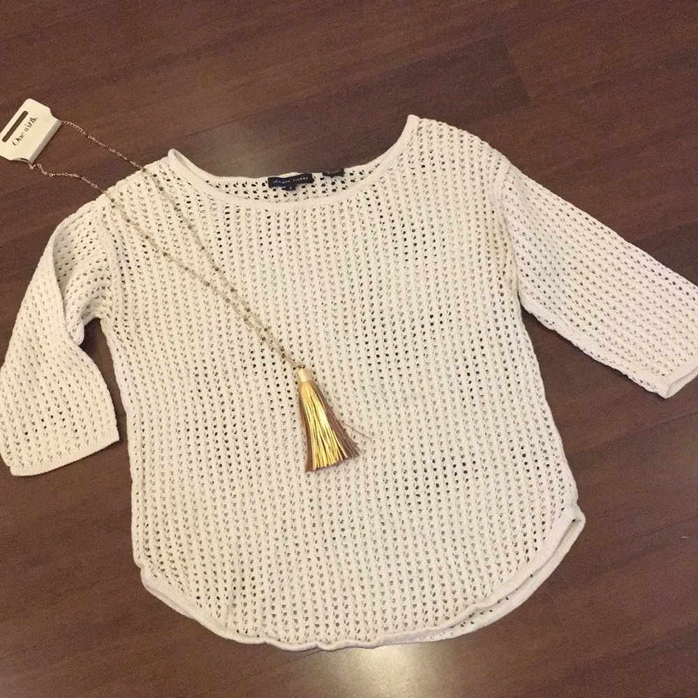 Jeanne Pierre White Open Knit Sweater Small